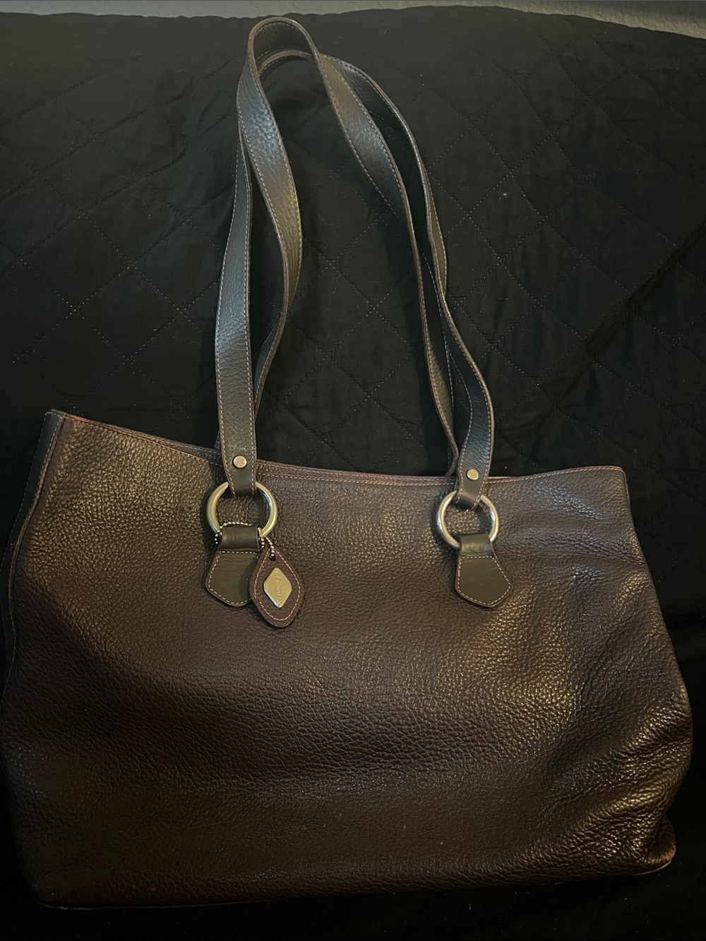 Pebbled Leather Double-Handle Tote in Dark Brown